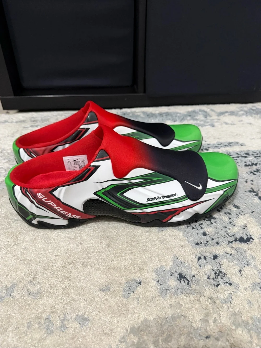 Supreme Drudi Performance Red Green Black Graphic Nike Clogposite